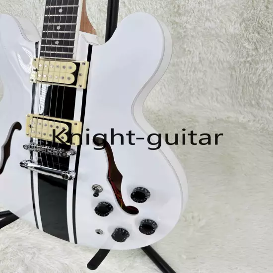 ES-335 Semi Hollow White Electric Guitar Maple Neck Black Fretboard Maple Body