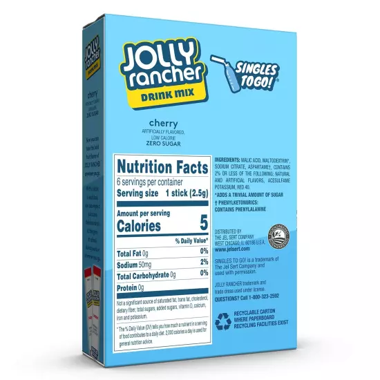 Jolly Rancher Singles To Go Drink Mix - Chery Flavored Powder Packets - 12 Bo...