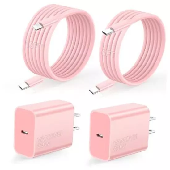 Phone Charger Fast Charging, 2Pack 20W 2pack Pink 10ft 6ft multi-specification