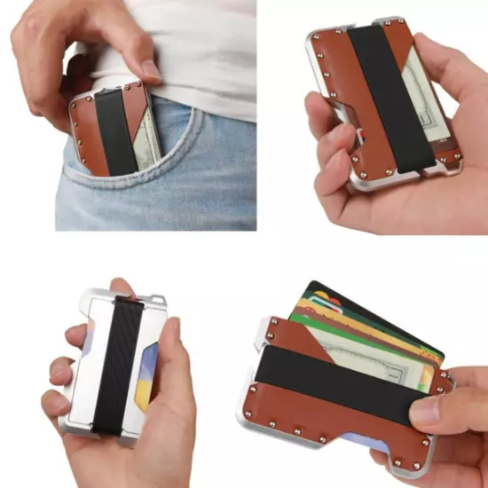 JK02 Metal Card Holder RFID Anti-Theft Leather Wallet EDC Multifunctional Stainl