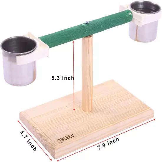 Bird Play Stands with Feeder Cups Dishes, Tabletop T Parrot Perch, Wood Bird Pla