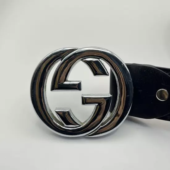 Gucci Belt Interlocking Silver Black GG Leather