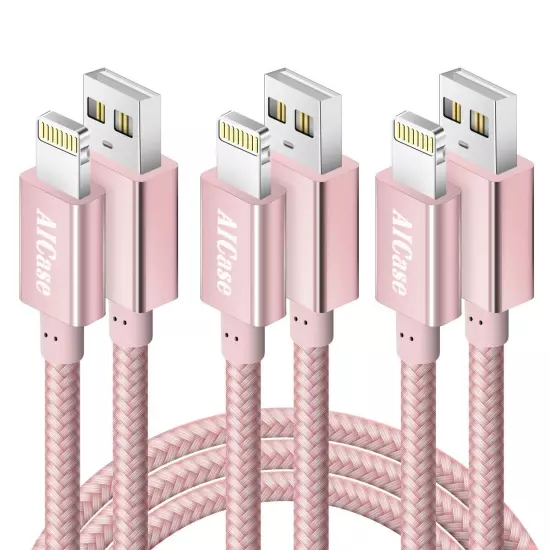 3pc Braided USB Cable Charger Data Cord for iPhone 14 13 12 11 Pro Max SE 8 iPad