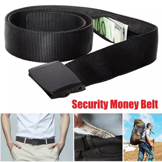 Travel Security Belt Hidden Money Pouch Wallet Pocket Waist Belt Safe Non-Metal