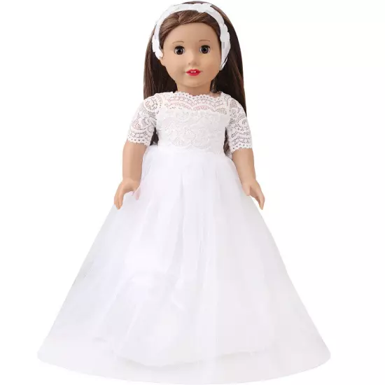 Lace Wedding Dress & headband made for 18'' American girl doll party clothes