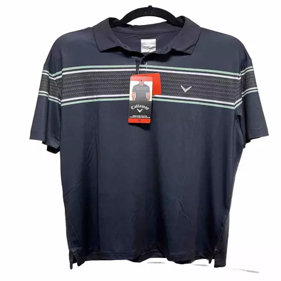 NWT Men's Callaway Opti-Dri Short Sleeve Golf Polo Shirt Black, Striped, Medium