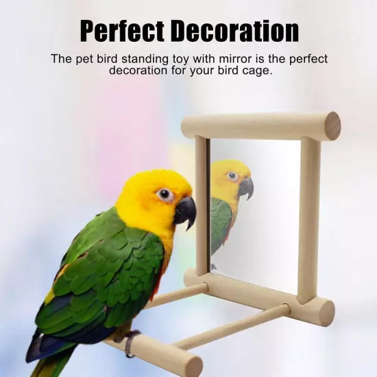 Mirror Pet Bird Wooden Play Toy with Perch For Parrots m2u G Lovebirds