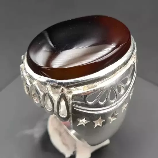 Shefat Al Abad Black Aqeeq Ring - Yemeni Al Habshi Kabadi Agate, Exquisite