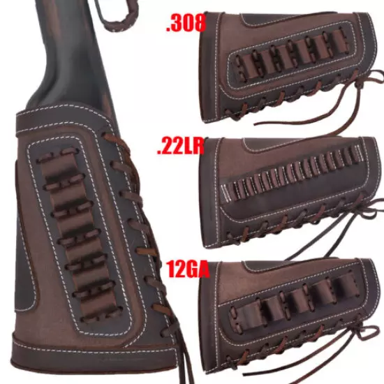 Shotgun & Rifle Shell Holder Leather Canvas Gun Buttstock Ammo Holder Universal