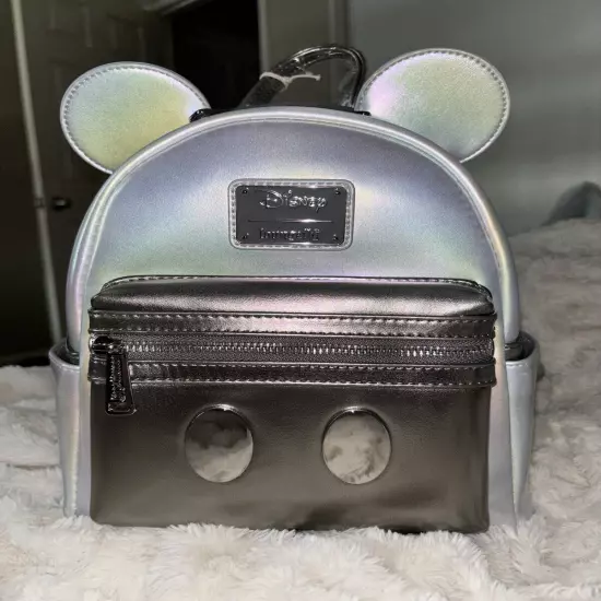 LOUNGEFLY DISNEY MICKEY MOUSE PLATINUM MINI BACKPACK~ TAGS~ BRAND NEW~