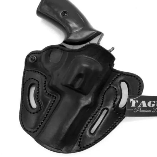 TAGUA Premium Black Leather RH OWB Open Top Belt Holster for KIMBER K6S 4" REVOL