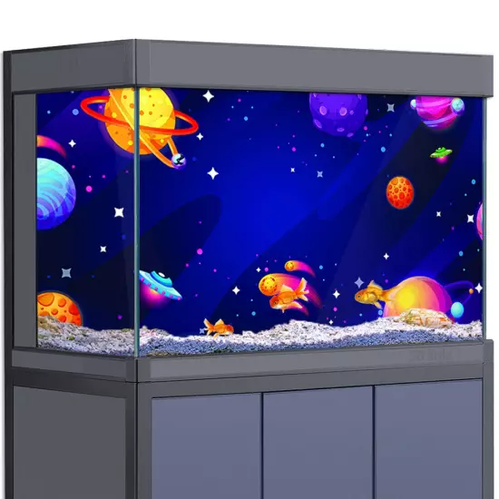 Aquarium Décor Background Sticker, Cartoon Space UFO Fish Tank Poster