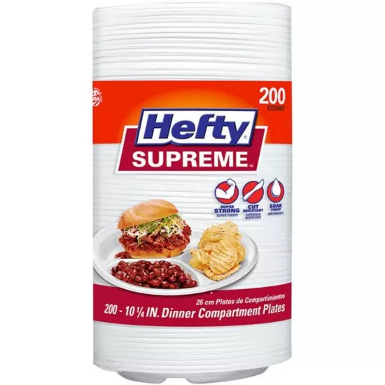 Hefty Supreme Disposable 3-Compartment Plates, 200 ct. | 10 1/4"