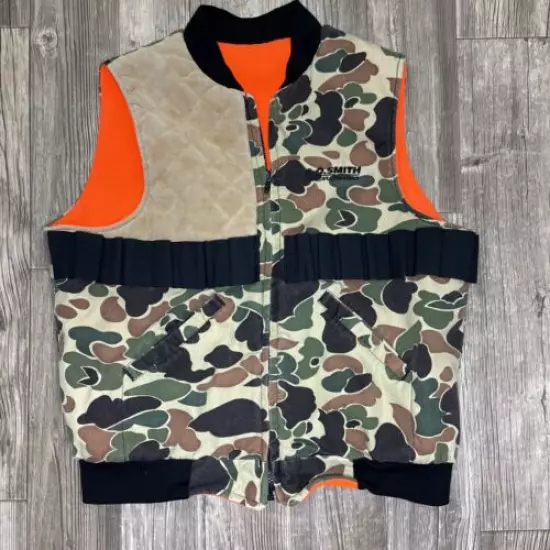 Vintage Wiman Mens Camo Blaze Hunting Quilted Vest Reversible Size M/L