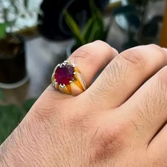 Man Ruby Ring, Natural Ruby Ring, 925 Silver Yaqoot Ring, Real Yaqoot Stone