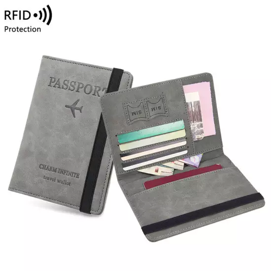 RFID Blocking Leather Passport ID Card Holder Pocket Travel Wallet Case Cover US