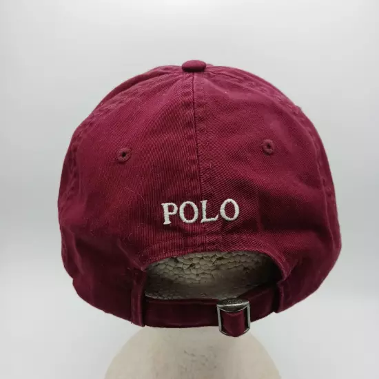 Polo Ralph Lauren Hat Cap Strap Back Burgundy Red White Pony Logo and Script