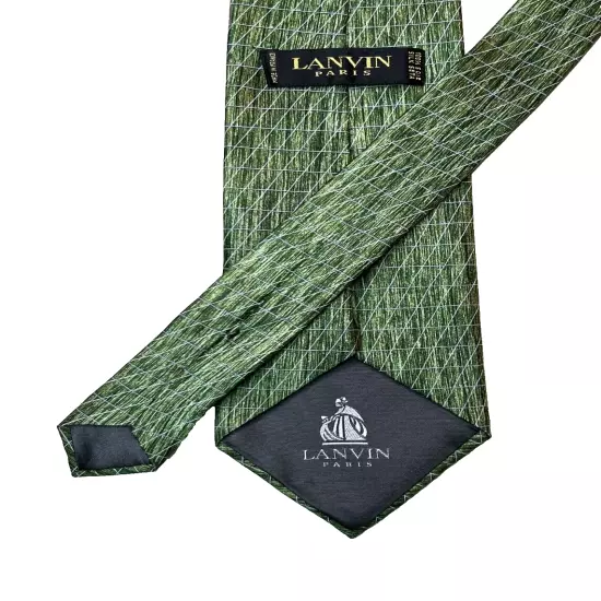 Lanvin Paris designer silk neck tie green geometric pattern