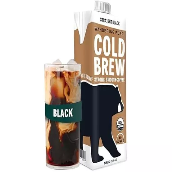 Wandering Bear Straight Black Organic Cold Brew Coffee, 32 fl oz, 1 pack