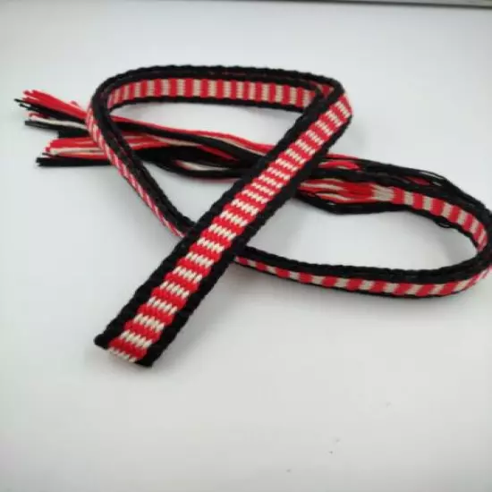 Item 2201: Powder Horn Strap belt cotton 42" x 3/4" Bar pattern red, whi, black