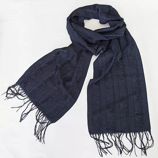 Burberry Ruched Wool Silk Scarf Storm Blue