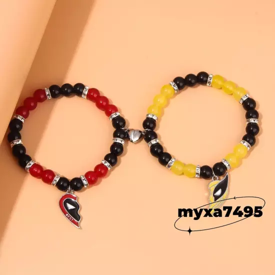 Cosplay Bracelet Deadpool 3 & Wolverine Beaded Heart Pendant Hand Chain Jewelry