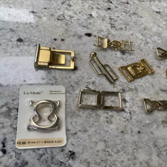 Assorted Gold Tone Interlocking Womens Belt Buckles Two-piece Lot of 9