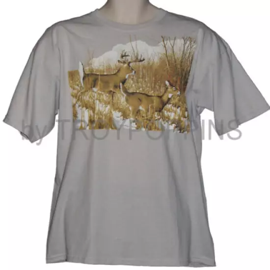 1-"TWO WINTER DEER" HUNTING WHITETAIL GEAR WILDLIFE GRAPHIC PRINTED T-SHIRT TEE