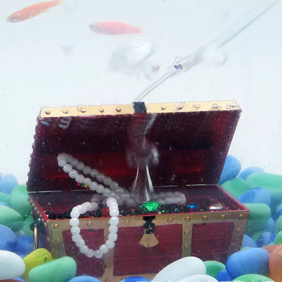 Large Treasure Chest Air Driven Ornament Fish Tank Decor Aquarium Decoration Red