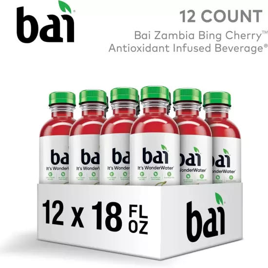 (12 Pack) Bai Flavored Water Zambia Bing Cherry Antioxidant Infused Drinks 18 Oz