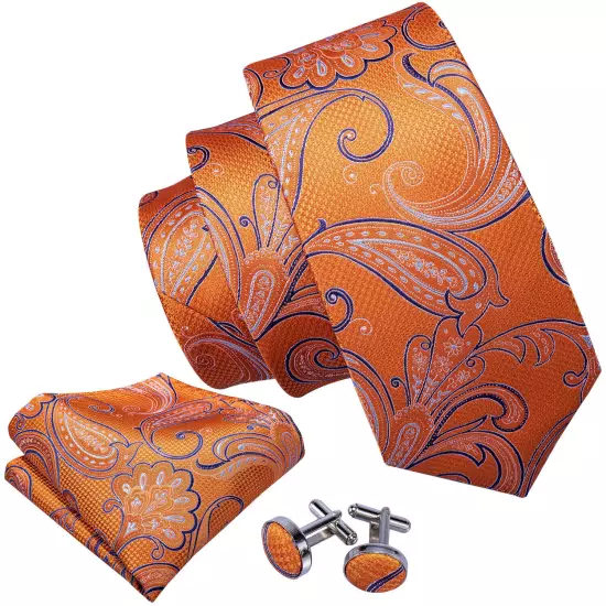 USA Mens Tie Striped Paisley Solid Paisley Necktie Hanky Cufflink Set Wedding