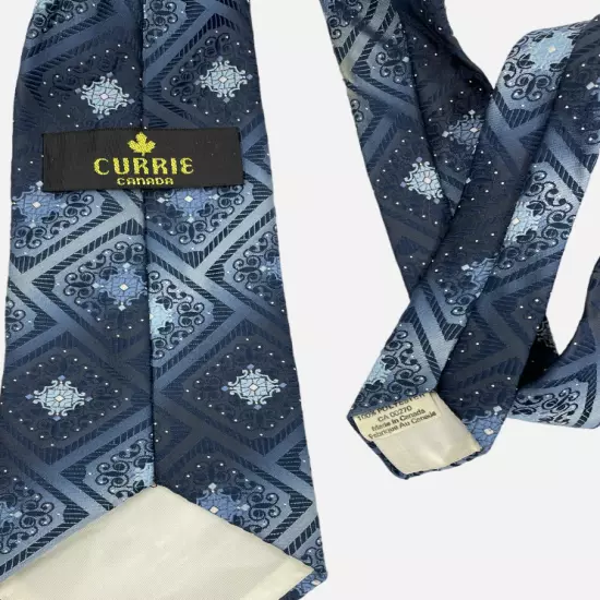 Vintage Currie Blue Embossed Geometric Wide 1970's Necktie Tie Men's 4" x 56"