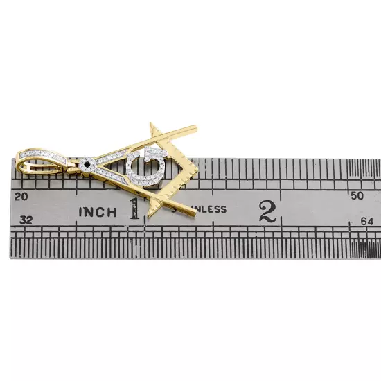 10K Yellow Gold Diamond Freemason Masonic Square & Compass Pendant Charm 1/8 CT.