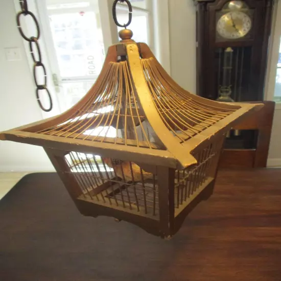 WOODEN & WIRE MINNING HANGING BIRD CAGE MINE SHAFT BIRD CAGE