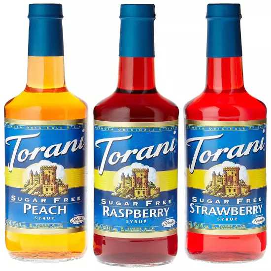 Torani Sugar Free Fruit Flavor Syrup Variety Pack - Raspberry, Strawberry, Peach