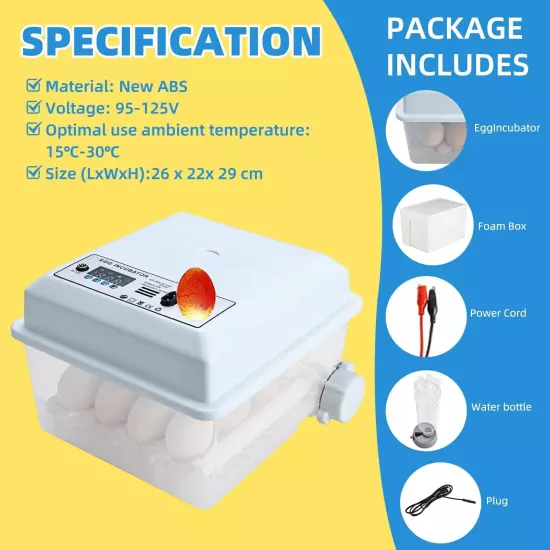 YaeCCC Egg Incubator, Automatic Egg Hatching Incubator Temperature Control fo...