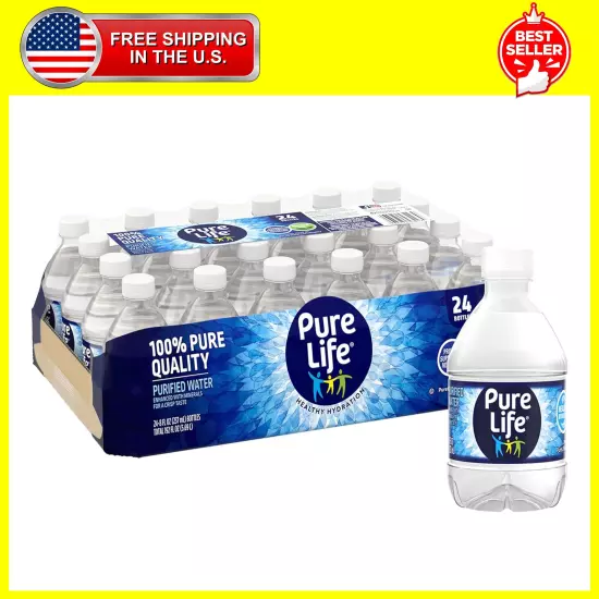 Pure Life, Purified Water, 8 Fl Oz, Plastic Bottled Water, 24 Pack *FRESH*