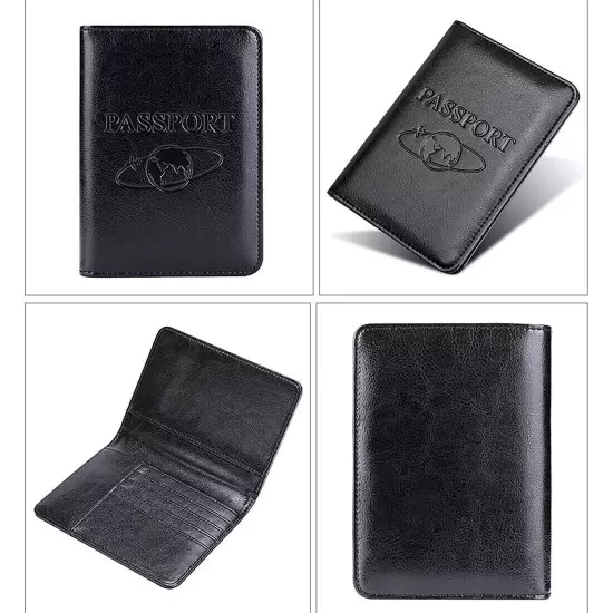 1X Black Mens Real Leather Passport Holder Travel Wallet ID Cards Case Cover Bag