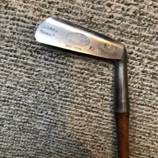 Rogers Peet Co NY Monel Metal flanged mid-iron hickory wood shaft golf club