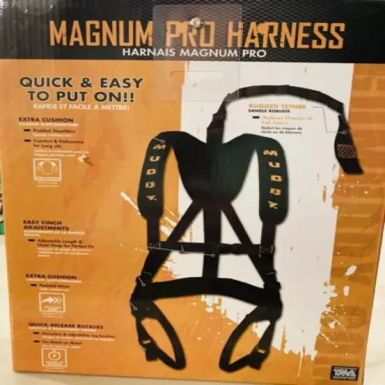 Muddy Outdoors Magnum Pro Padded Adjustable Treestand Harness System, Black- NEW