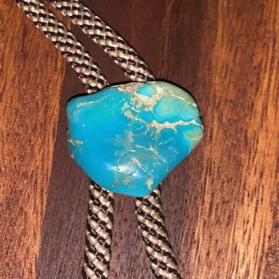 Vintage Country Western Polished Natural Turquoise Stone Bolo Tie Jewelry