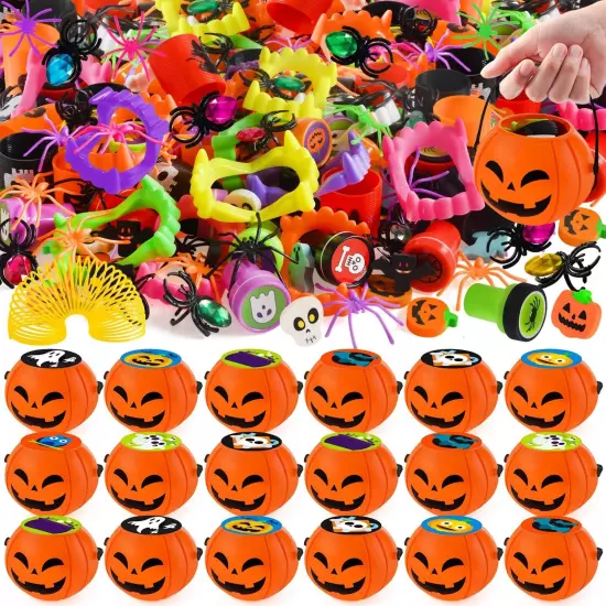 168 PCS Halloween Toys, 24 Pack Prefilled Pumpkin Box, Halloween Party Favors...