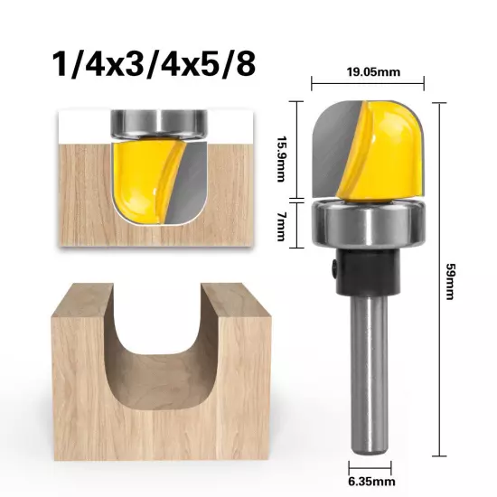 1/4" Shank Template Round Nose Core Box Bowl V-Groove Flush Trim Router Bit Set