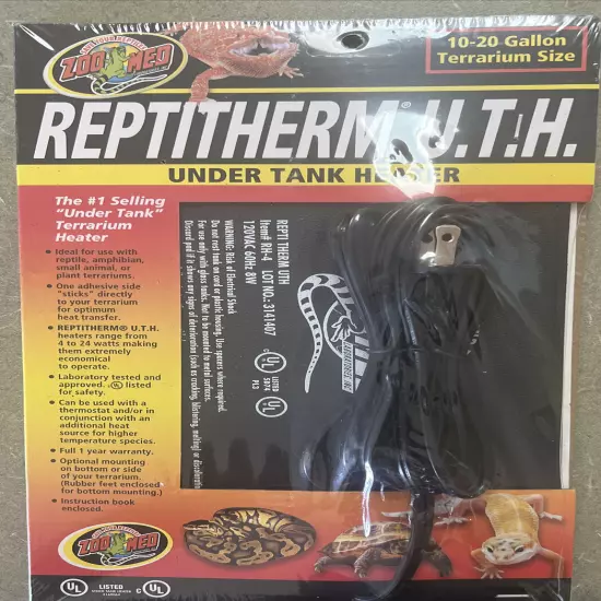 NEW ReptiTherm UTH Heat Pad 10-20 Gallon Reptile Terrarium 6" x 8" (RH-4) SEALED