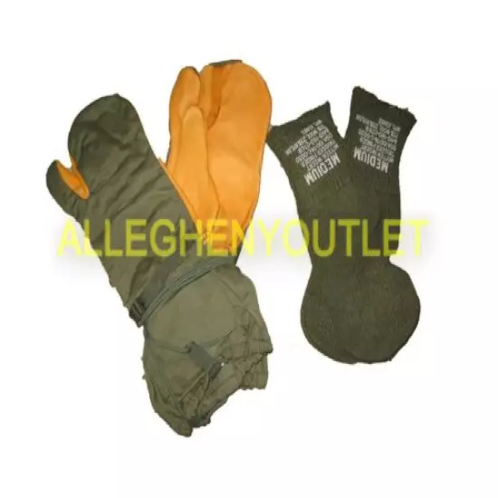 US Military OD TRIGGER FIGGER MITTENS GLOVES N/L w/ Liners Inserts, Large, NEW