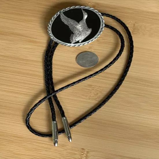 Vintage Native American Design Bolo Tie Pewter Unique Aglets Western Wear