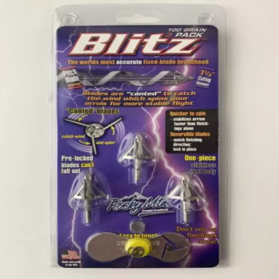 Rocky Mountain Premium Blitz 100gr 3-Blade Broadheads 3 Pack NEW SEALED