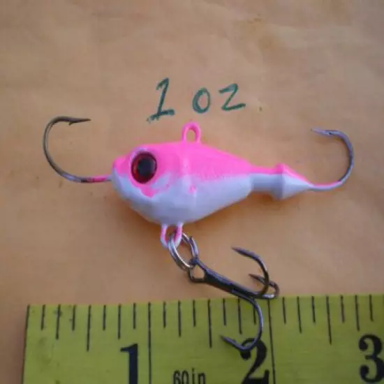 10 REAPER JIGGING/ICE FISHING/VERTICAL MINNOW LURE BAIT 1 OZ. NEON PINK/WHITE