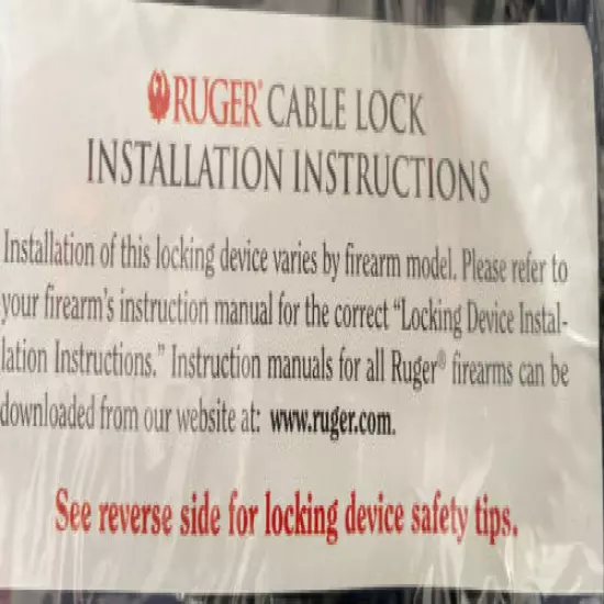 Gun Lock Ruger Firearm Gun Safety Cable Lock Brand New