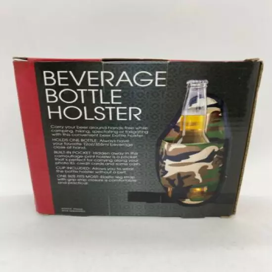 Beverage Bottle Holster Beer 12oz Camouflage Hands Free Tailgating Outdoors Clip